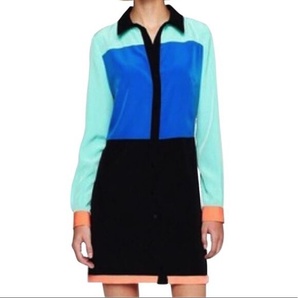 I Heart Ronson Bright Color Blocked Long Sleeve Button Up Shirt Dress Size Small - Picture 11 of 11